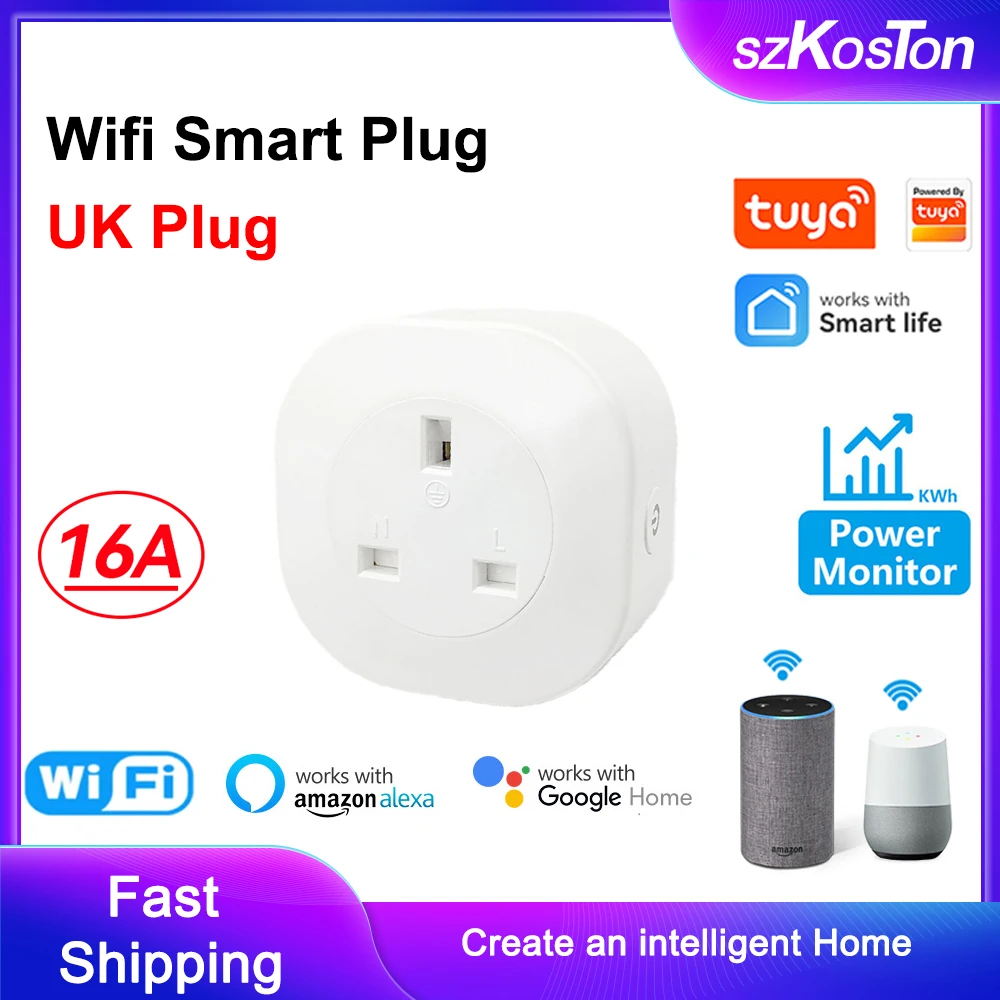 

16A WiFi Smart Plug UK for Tuya Timer Power Monitor Outlet Socket Smart Life APP Remote Control works with Alexa Google Home