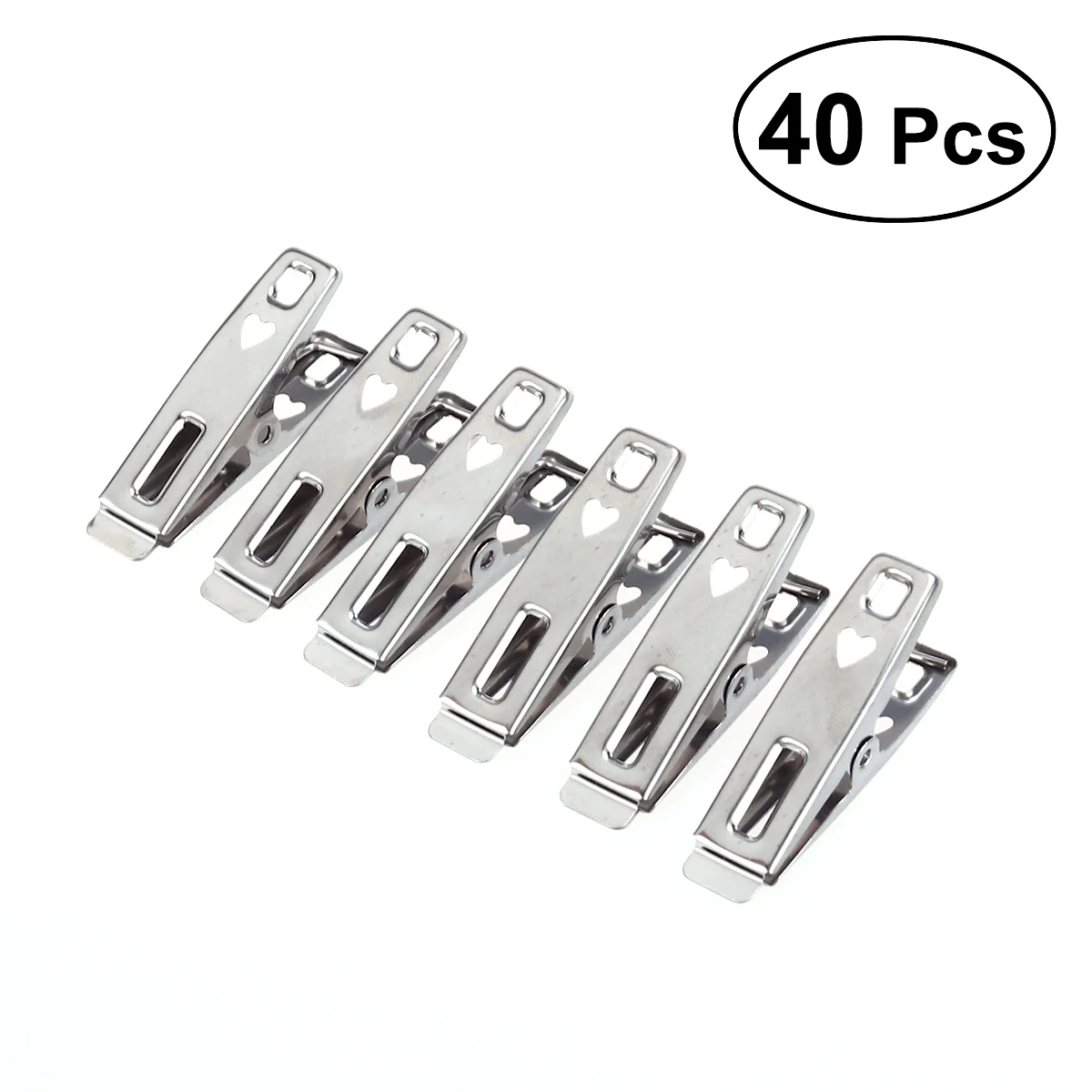 

40pcs Stainless Steel Clothes Clips Multi- Metal Heart Prtinting Clothes Laundry Pegs for Outdoor Clothesline Kitchen Office