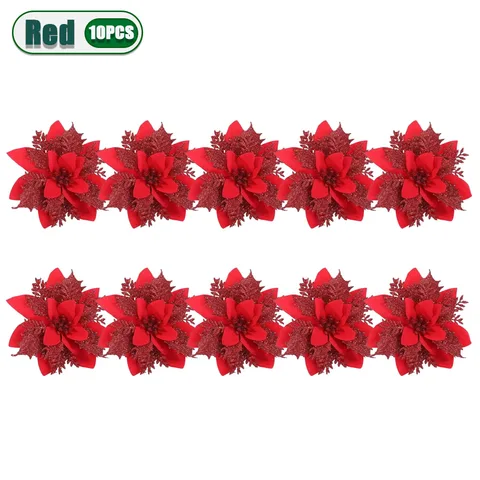 Рождественские цветы, набор из 10 штук, золото, серебро, красный
