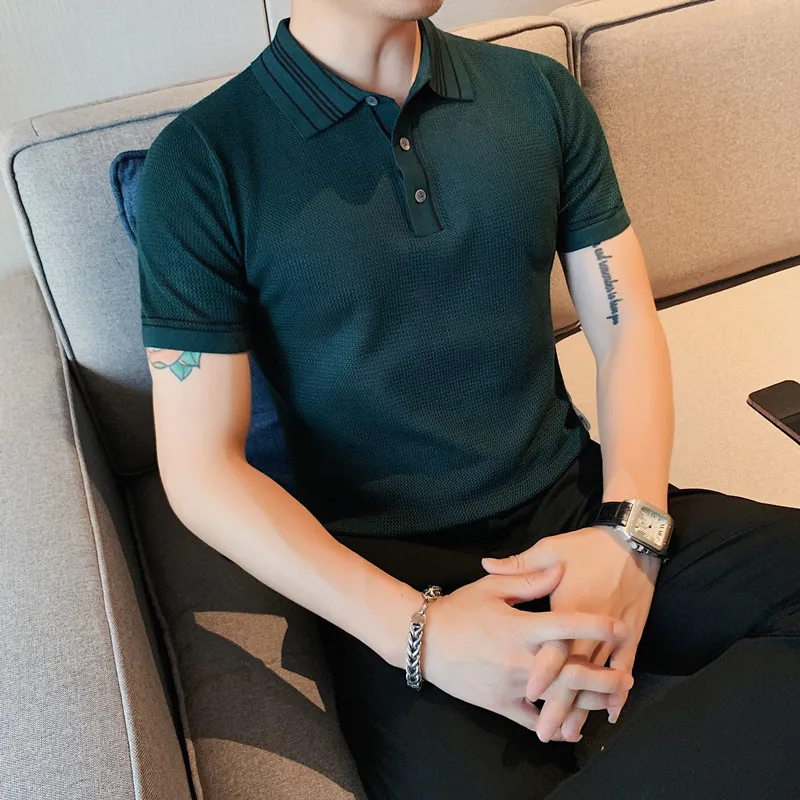 

New Summer Brand Knit Polo Shirt Men's slim fit Short Sleeve Breathable Top Business Casual Polo Shirt Suitable for Men