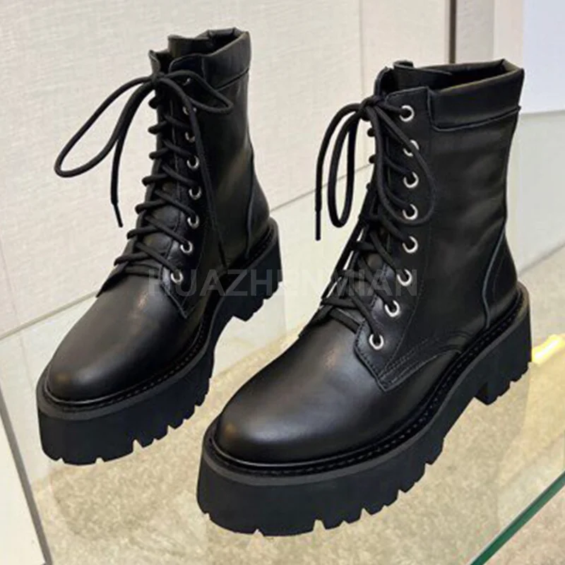 

Ботинки женские из натуральной кожи, однотонные короткие сапоги с круглым носком, удобная универсальная женская обувь, весна-осень 2023