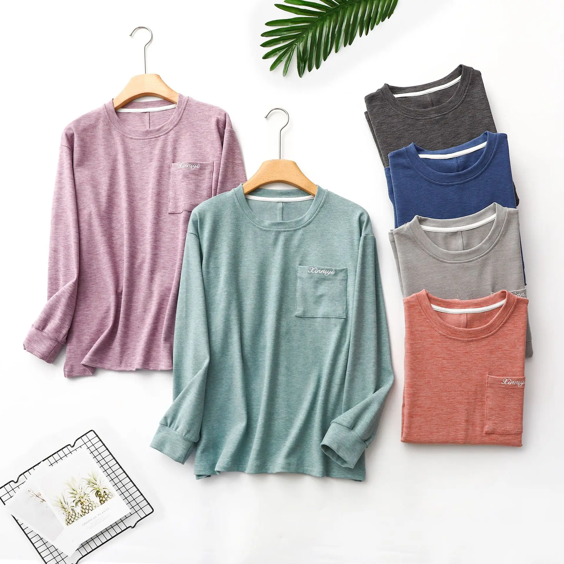 Women Loungewear Sweatshirt Pajamas Autumn Symphony Flat Velvet Round Neck Long Sleeve Pocket Fashion Thick One Piece Casual Top