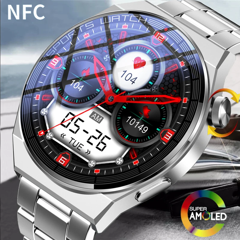 

ChiBear NFC Bluetooth Call Smart Watch Men GT3 Pro AMOLED 390*390 HD Screen Rotation Button IP68 Waterproof SmartWatch Man+Box