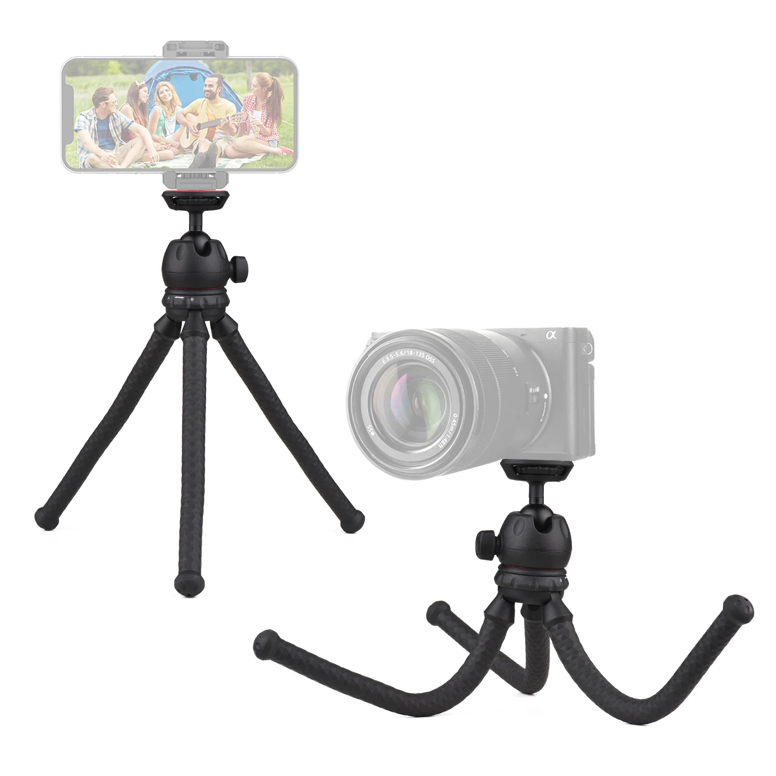 

Flexible Octopus Tripod Desktop Soft Tube with 2KG Load Bearing 2 Levels Adjustable Height 1/4 Inch Screw for Camera Smartphone