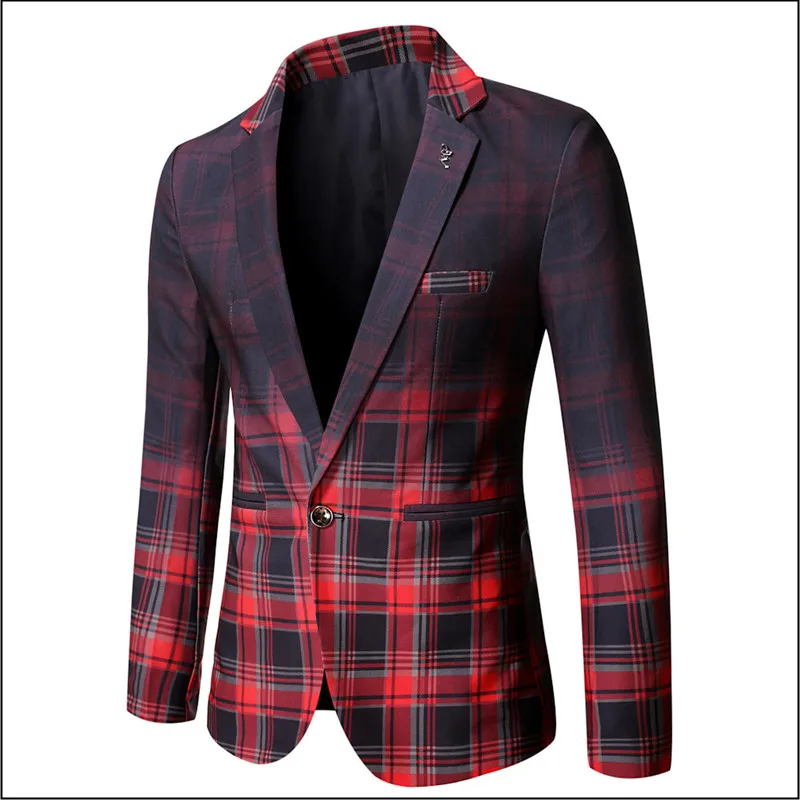 

2022 Spring Men's Plaid Blazer Fashion Business Casual Men Slim Fit Suit Jacket Casual Banquet Party Club Dress