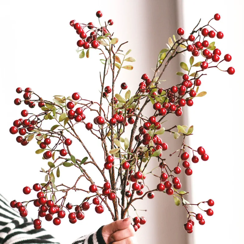 5pcs Artificial Imitation Berry Green Potted Christmas Red Fruits Fortune Fruit Imitation Flower Family Decoration New Year 2023