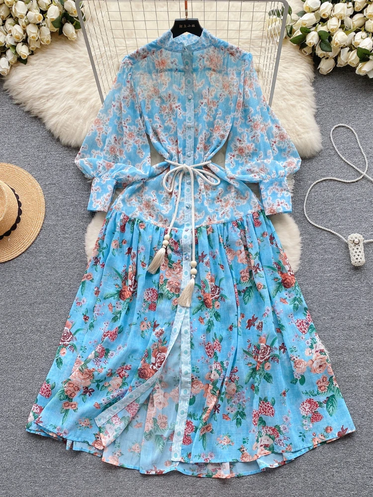 Женское винтажное длинное платье элегантное шифоновое на пуговицах с