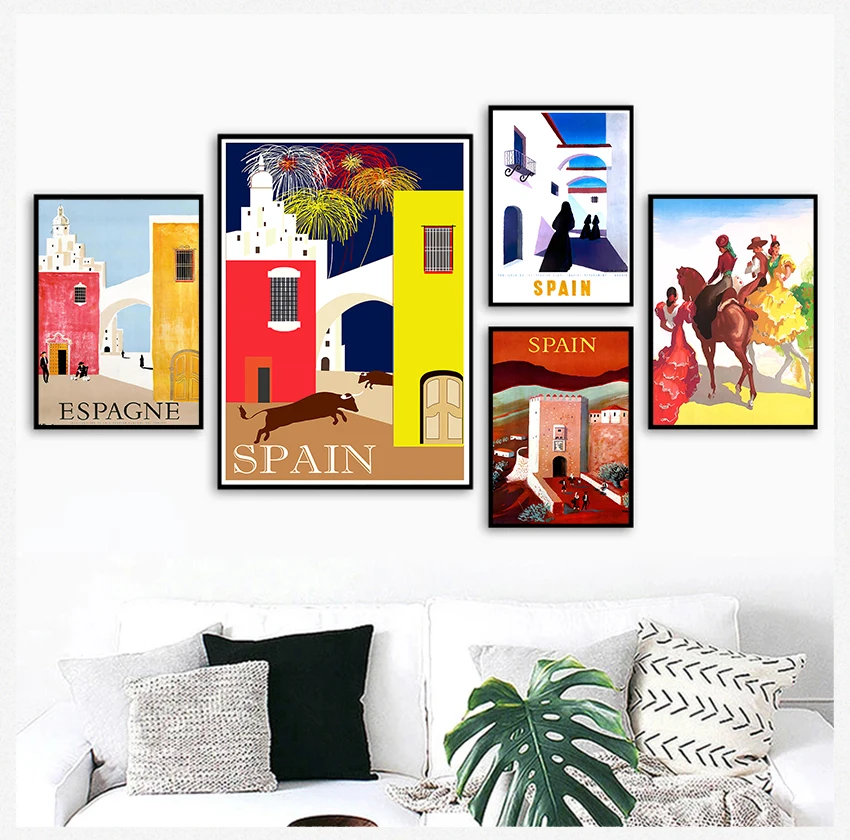 

Настенные постеры из крафт-бумаги с покрытием, настенные наклейки, женский подарок, поп-арт, путешествия в Испанию, винтажная Картина на холсте