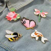 chinese ink painting enamel pin bee butterfly lotus dragonfly koi bee brooch denim bag badge art jewelry gift for friends kids