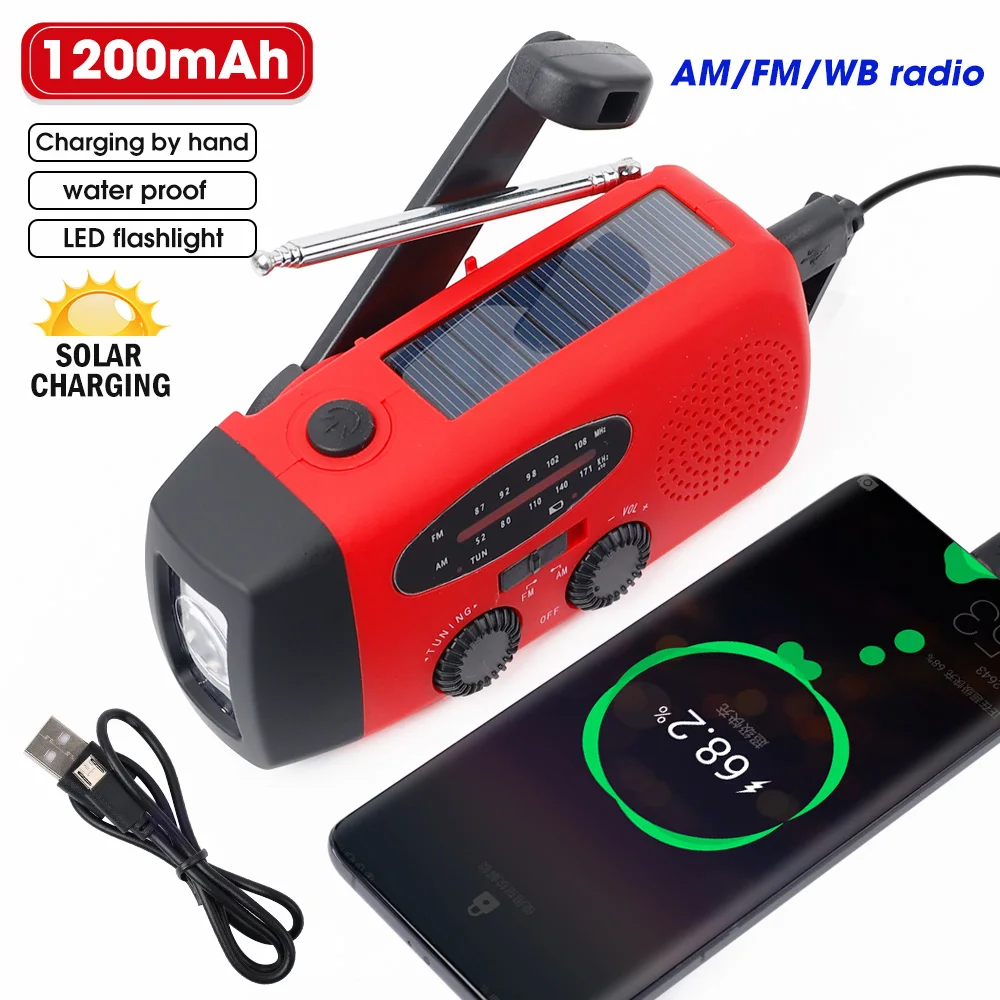 

Emergency Radio 1200mAh - Solar Hand Crank Portable AM/FM/NOAA Weather Receiver with Flashlight and Reading Light Cell Phone