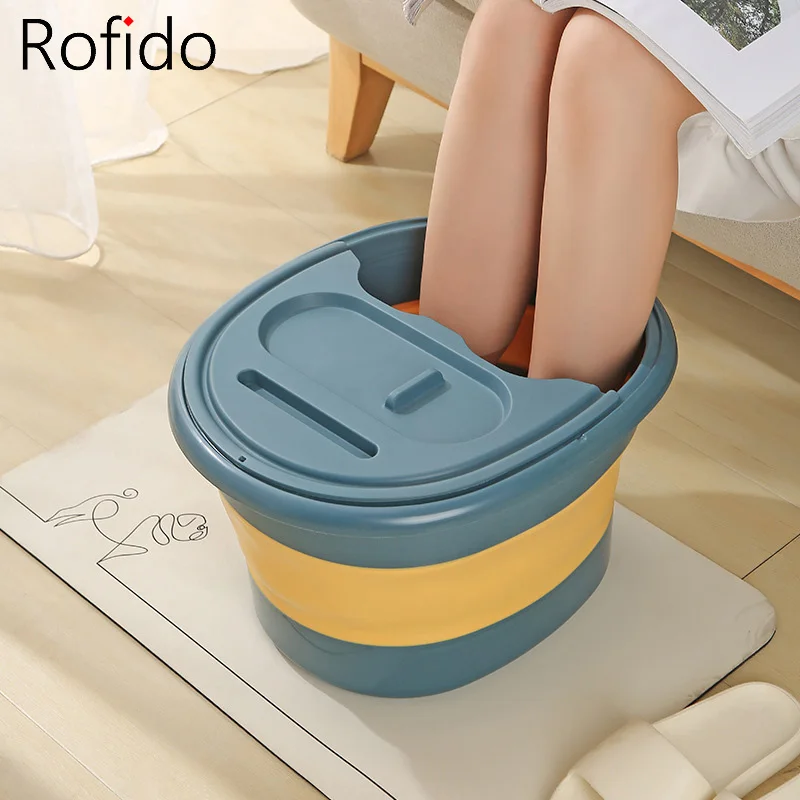 Folding Foot Bathtub Portable Foot Soaker Tub with Cover Travel Home Feet Soak Spa Basin Bath Barrel Massage Bucket Container