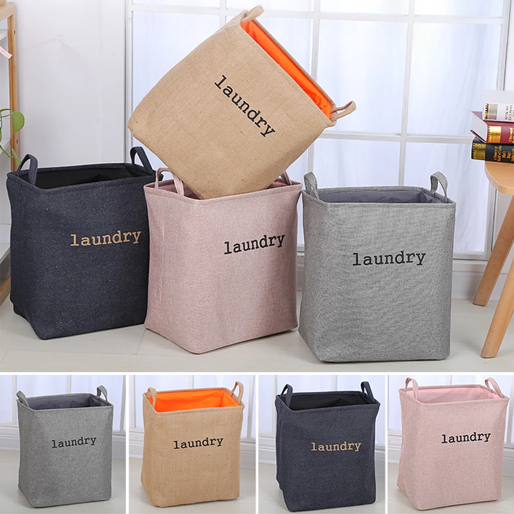 

Double Home Layer Basket Organizer Storage Linen Waterproof Cloth Basket Letter Thickened Laundry Folding Portable Imitation