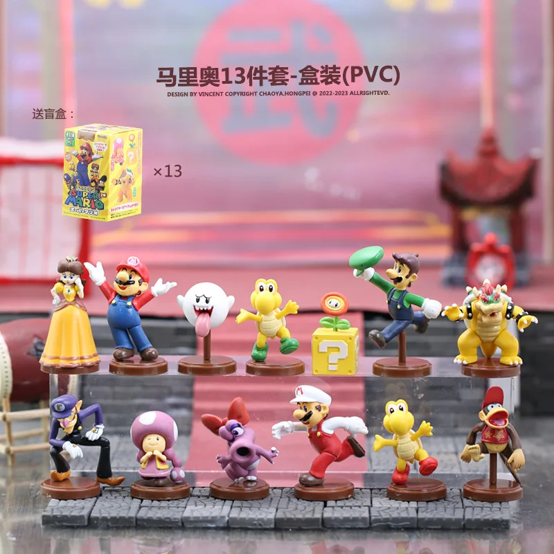 

13pcs Super Mario Bros Toys Cartoon Mario Luigi Yoshi Peach Bowser Waluigi Anime Figures PVC Model Kids Toys Birthday Xmas Gifts