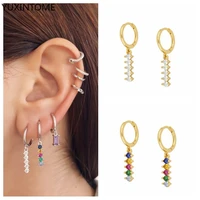 rainbow crystal hanging huggies hoops earring for women boho classic 925 silver ear buckle charming cz earrings thin hoops gift