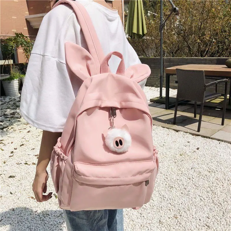 Fashion Pink School Bags for Girls Designer Kawaii Pig Ear Animal School backpack Women Travel Outing Bags Student Book Bag