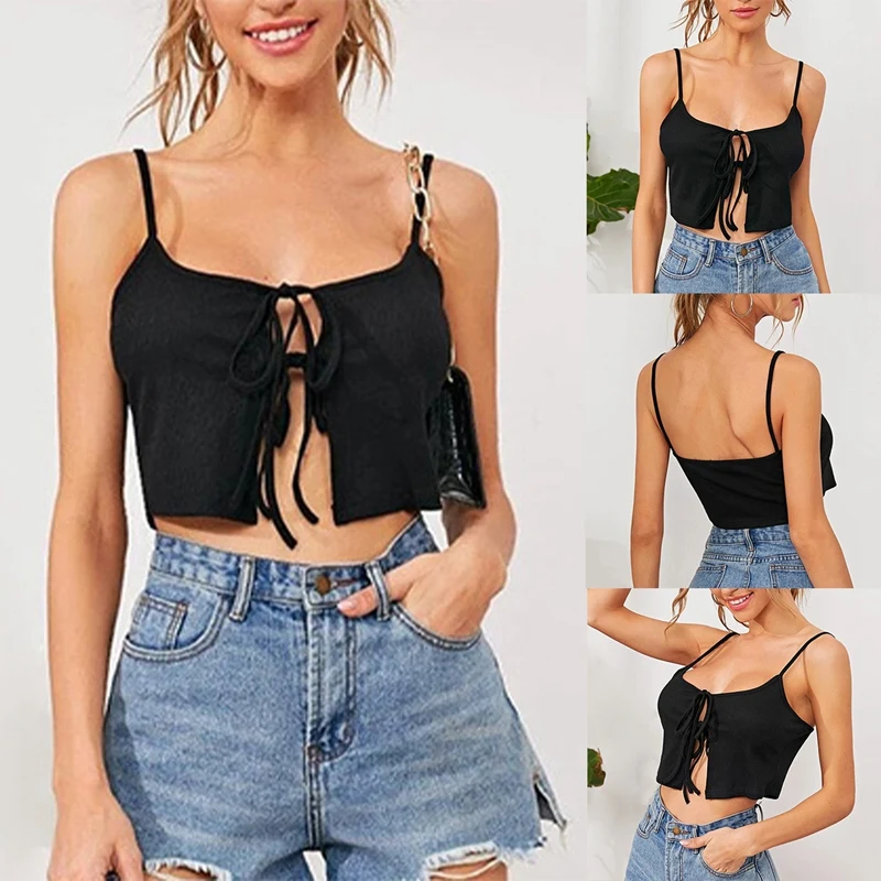 

Women's Summer Sleeveless Shoulder Strap Lace-Up Camisole Tops