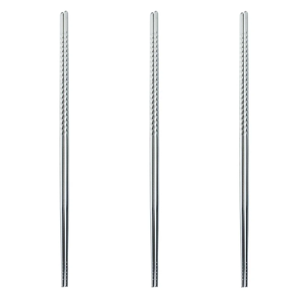 

3 Pairs Of Extra Stainless Steel Heat Resistance Pot Chopsticks Flatware