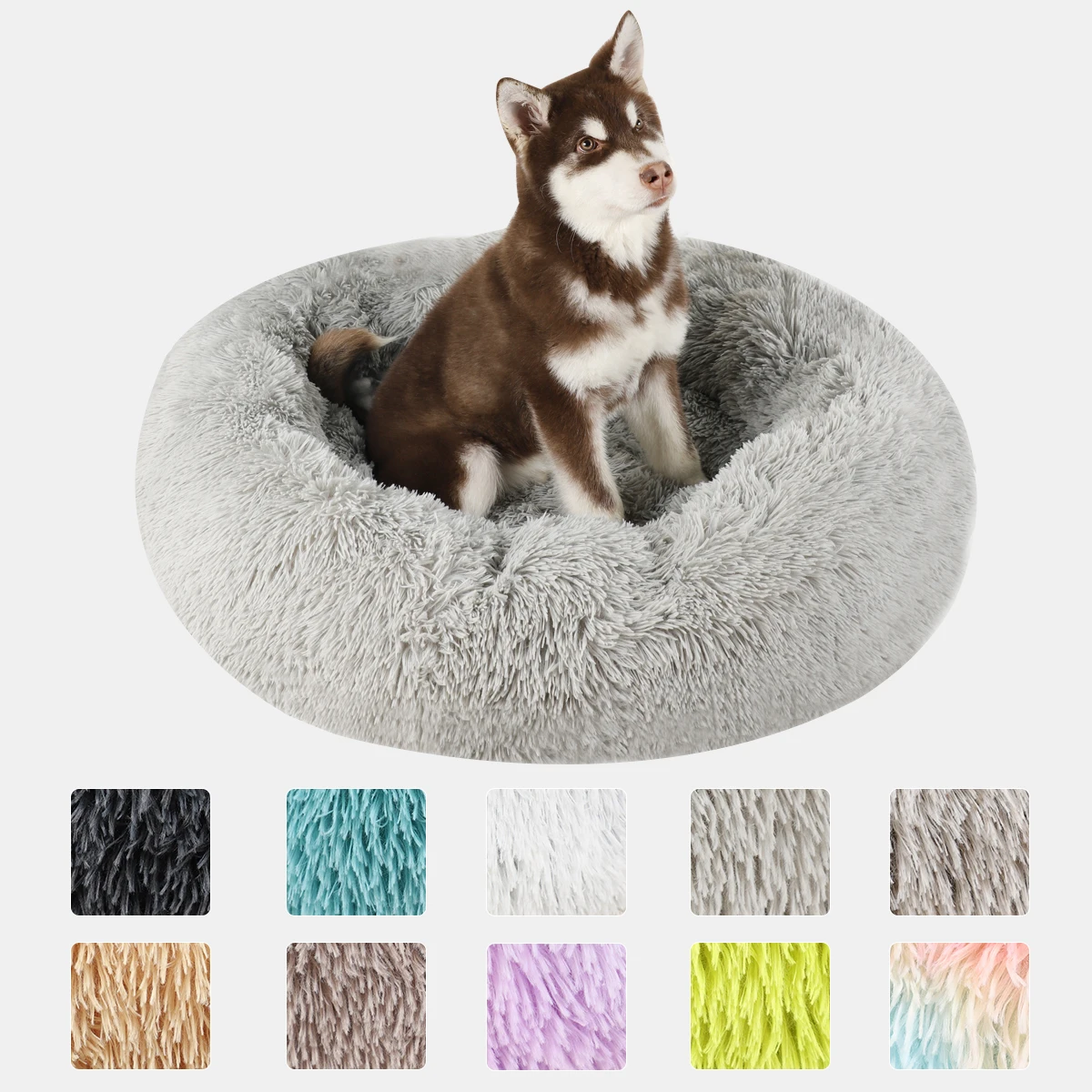 

Dog Bed Donut Big Large Round Basket Plush Beds for Dogs Medium Accessories Fluffy Kennel Small Puppy Washable Pets Cat Products