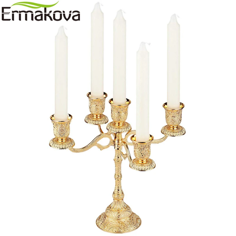 Stand Candelabra Taper Golden Candlestick Floral Peacock Embossed Wedding Event Party