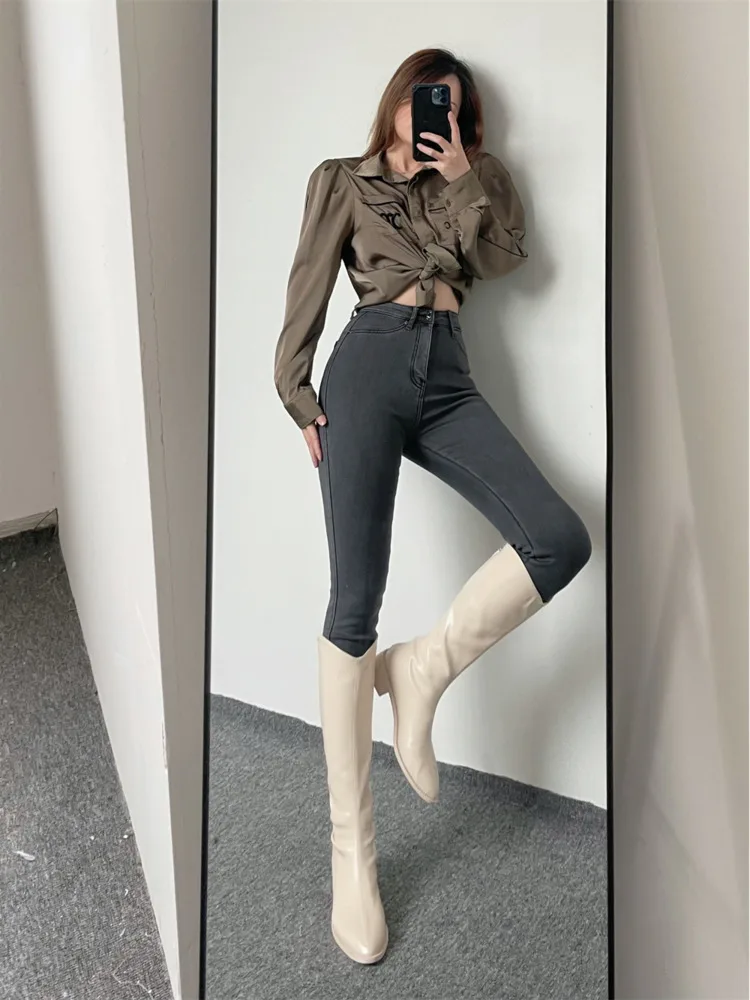

WOMEGAGA Summer Fashion New High Street Sexy Thin Denim Pencil Pants Stretch Solid Color Classic Tight Women's Clothing 2QEJ