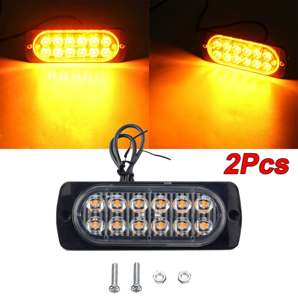 

12 LED Bright lights Amber Bar Beacon Set Truck Warning 36W Bulb Hazard