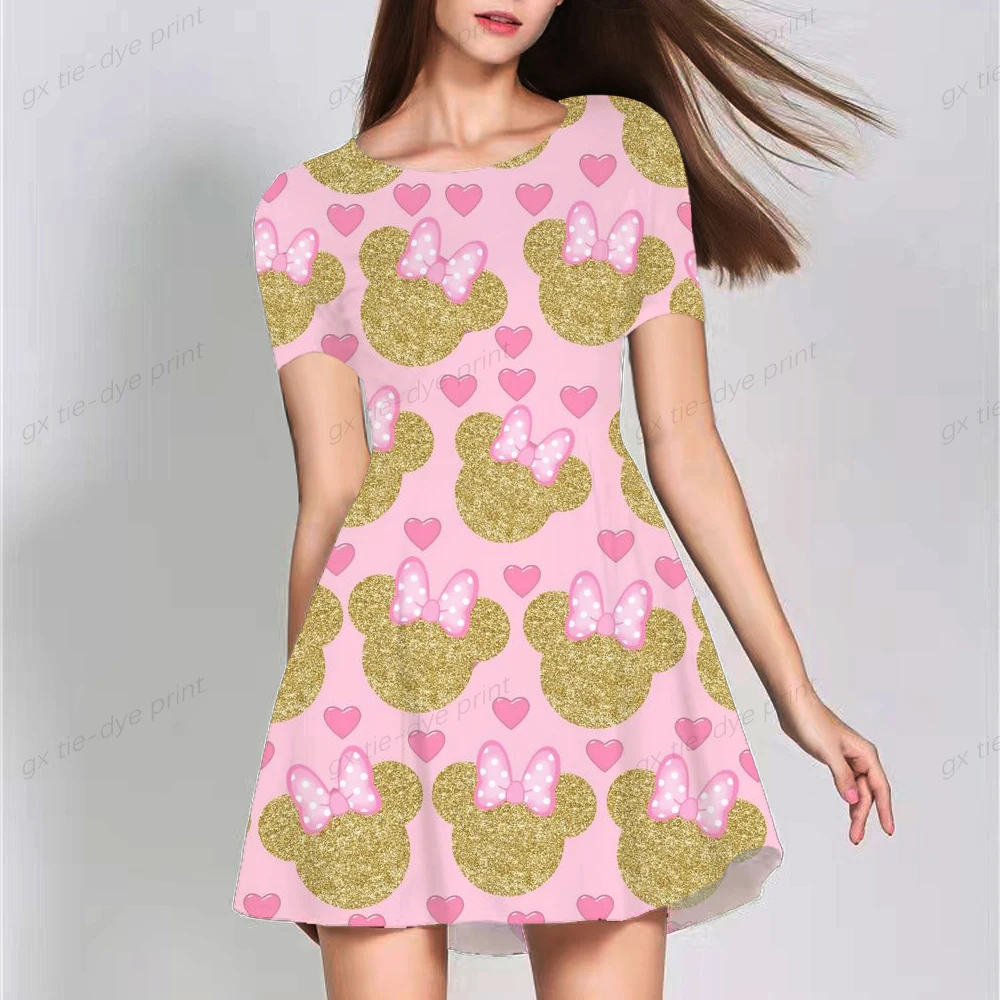 

Женское платье с принтом Минни и Микки Маус, летнее повседневное свободное платье с оборками в стиле бохо, праздничный сарафан, модные корот...
