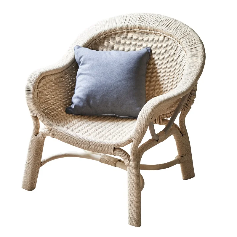 

zq Natural Rattan Chair Three-Piece Balcony Leisure Small Table and Chair Single Courtyard Backrest Sofa Chair