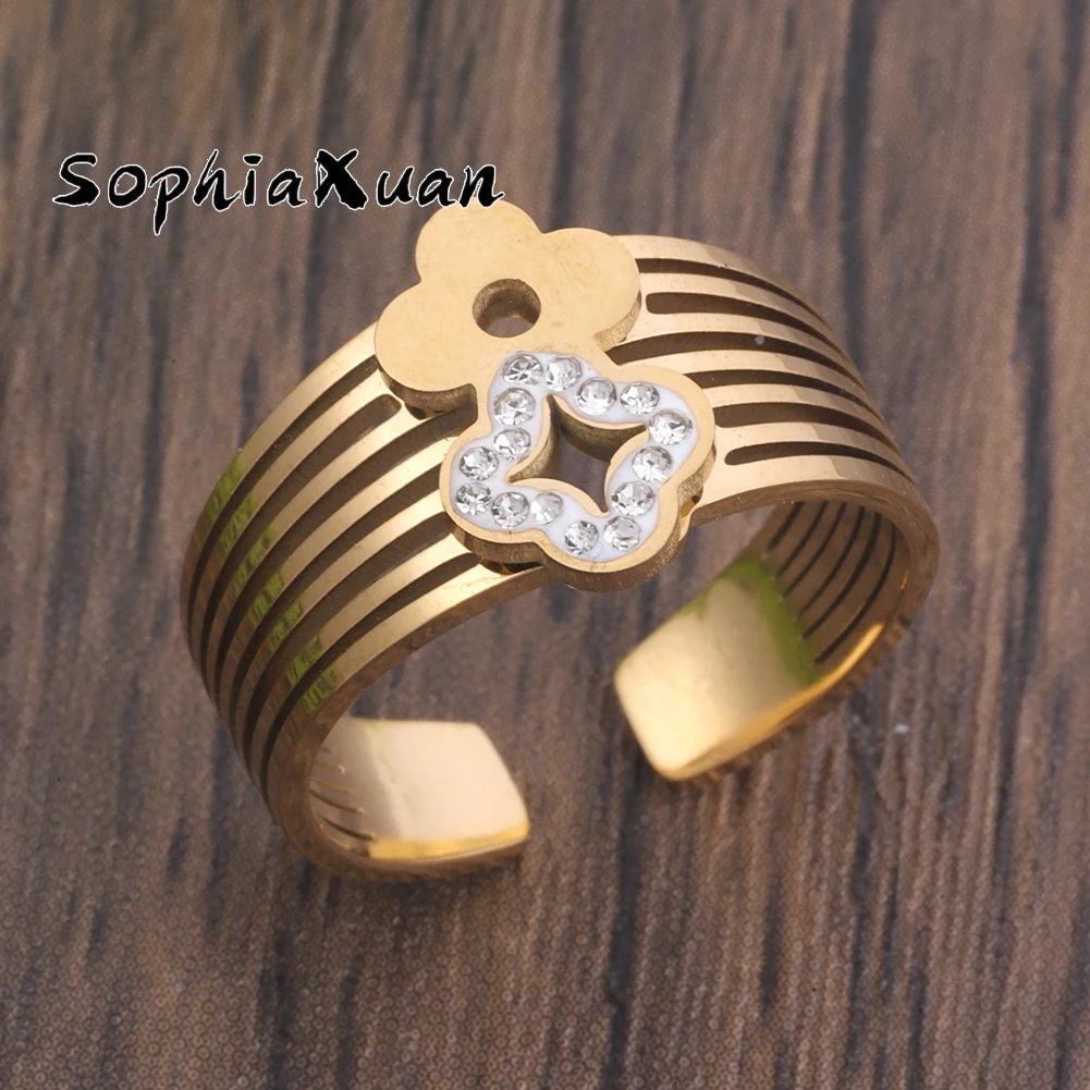 

SophiaXuan 2023 Flower Layers Hollow Ring Stainless Steel Gold Color Rings Trendy Valentine' Gift Accesories Ring for Women Girl