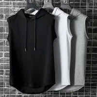 summer thin men muscle hoodies vest sleeveless sport gym fitness workout shirts vest hip hop sweatshirt mens tops