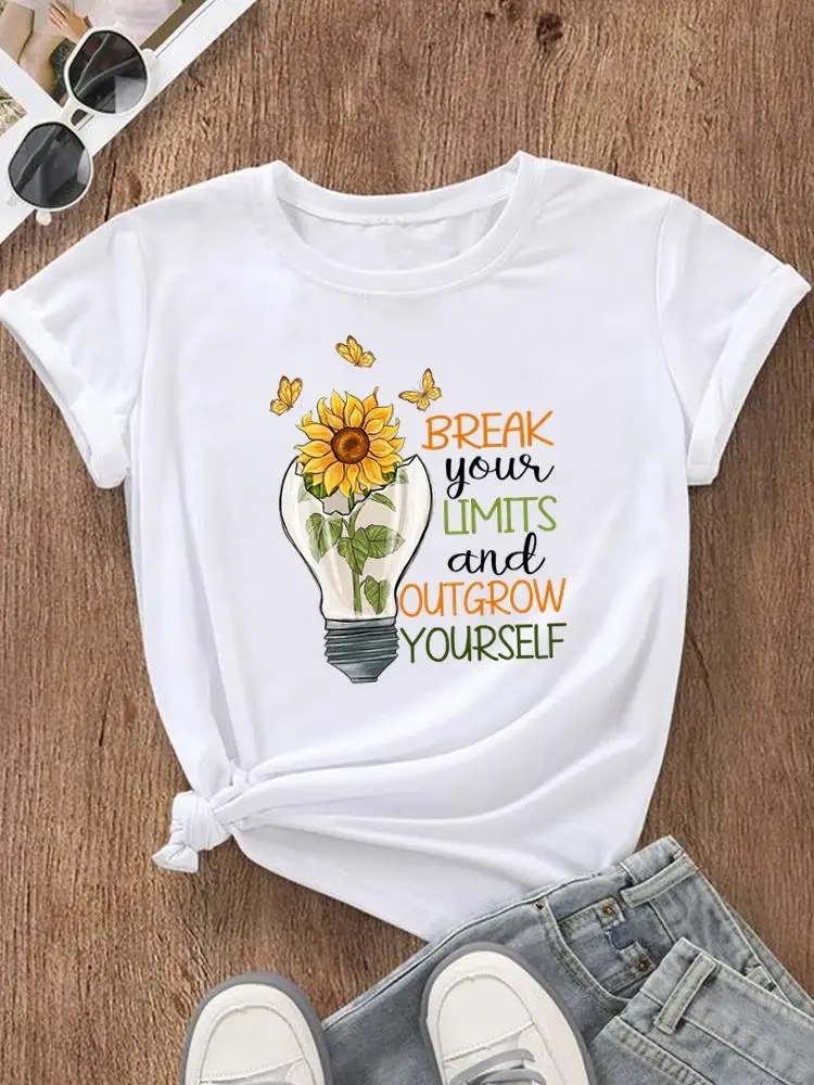 

Letter Flower Trend Cute 90s Fashion Casual Tee Women Top Short Sleeve Printed T Shirt Clothing Female Clothes Graphic T-shirts