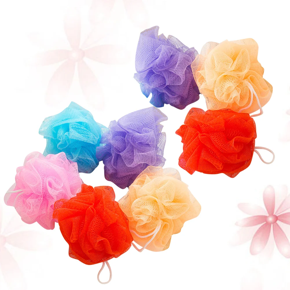 

8pcs Colored Mesh Bath Ball Shower Ball Bath Bubble Nets Back Scrubber with Hanging Rope Random Color