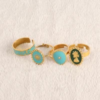 gold stainless steel ring for women enamel rings colorful finger rings bohemian adjustable jewelry wholesale bulk free shipping