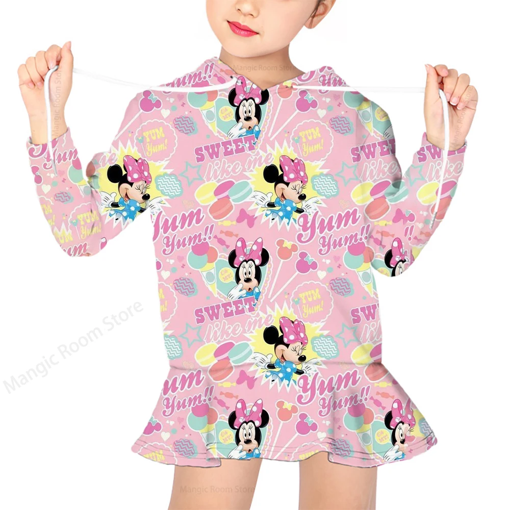 

Disney Girls Cartoon Print Cute Hoodie Round Neck Long Sleeve Casual Loose Sweater Female Mickey Mouse Minnie Sweater Dress