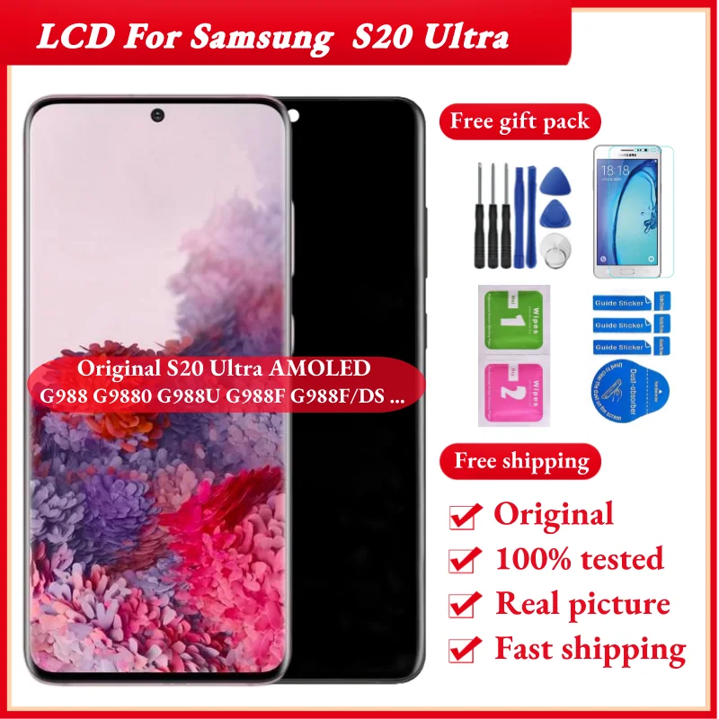 Оригинальный AMOLED-дисплей для Samsung Galaxy S20 Ultra 5G, ЖК-дисплей с сенсорным экраном и дигитайзером G988B/DS G988N G988U, сменный ЖК-экран