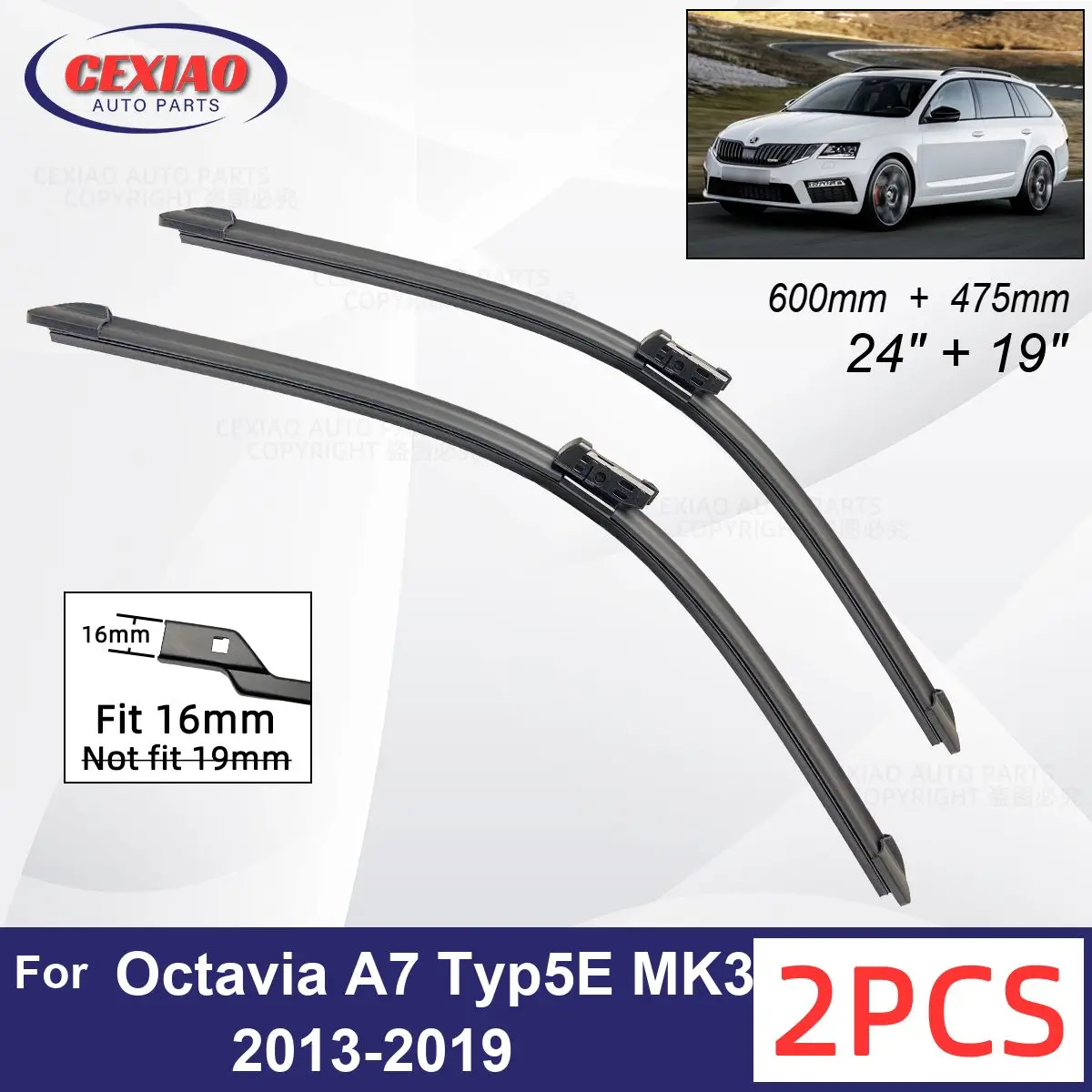 

Car Wiper For Skoda Octavia A7 Typ5E MK3 2013-2019 Front Wiper Blades Soft Rubber Windscreen Wipers Auto Windshield 600mm 475mm