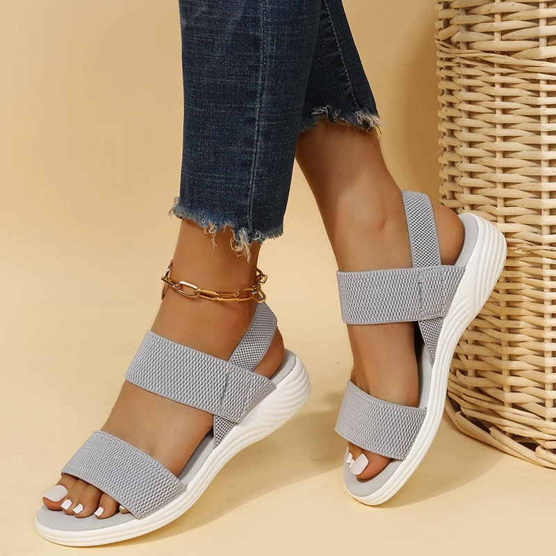 Casual Snake Print Elastic Band Sandals Woman Comfy Slip-on Thick Sole Sport Sandalias Ladies Fashion Houndstooth Summer Shoes