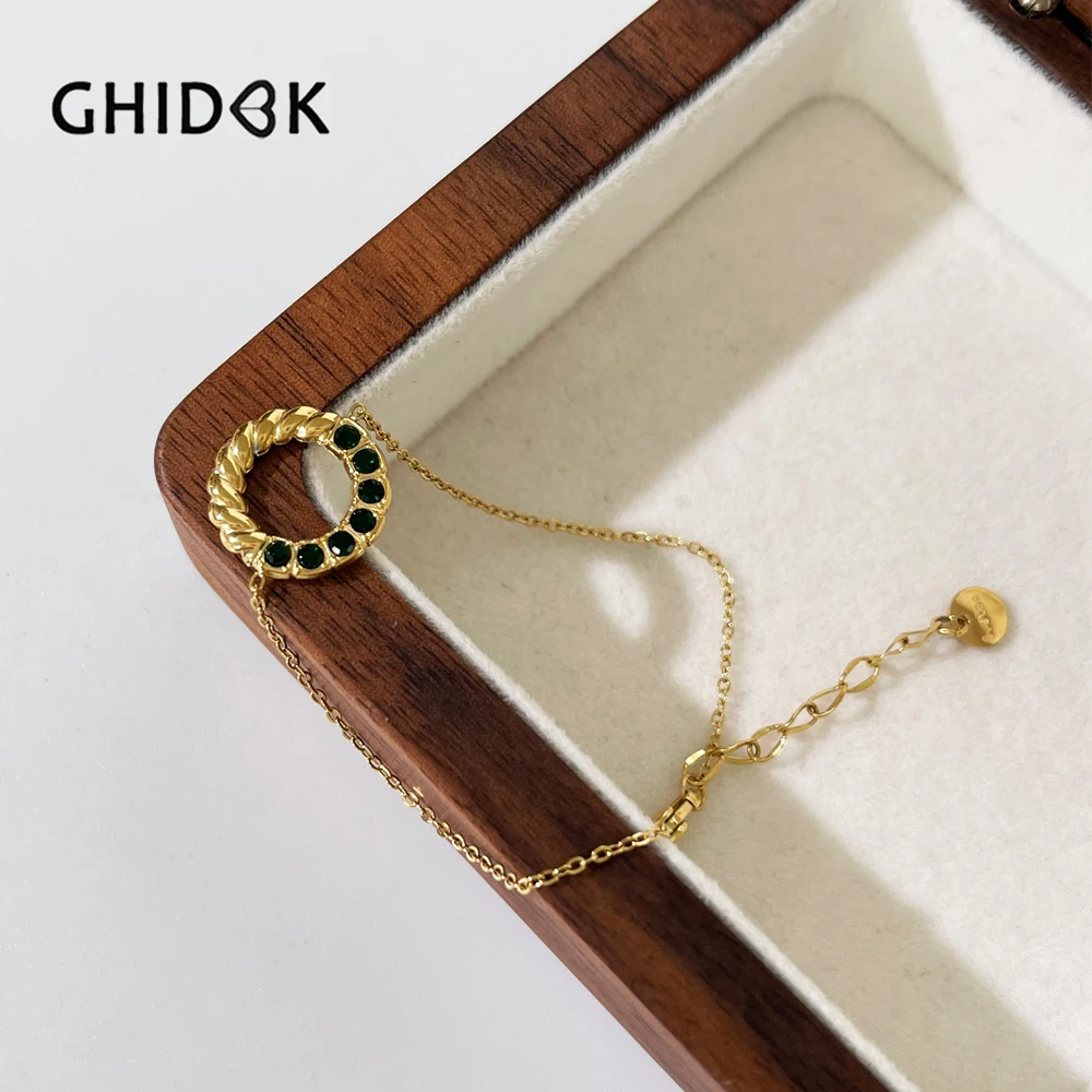 

GHIDBK Simple Dainty 18K Gold Pvd Plated Twist Circle Charm Bracelet with Cz Zircon Exquisite Stainless Steel Jewelry Gifts