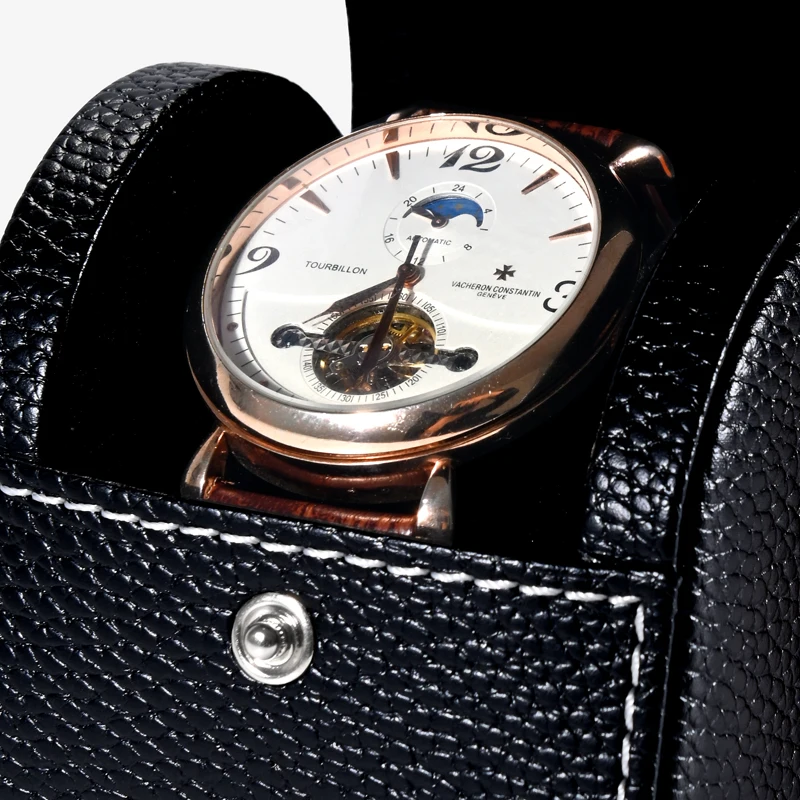 Oirlv New Black PU Leather Watch Storage Box With Velvet Insert Red /Black Portable Watch Bag Travel Watch Organizer With Button