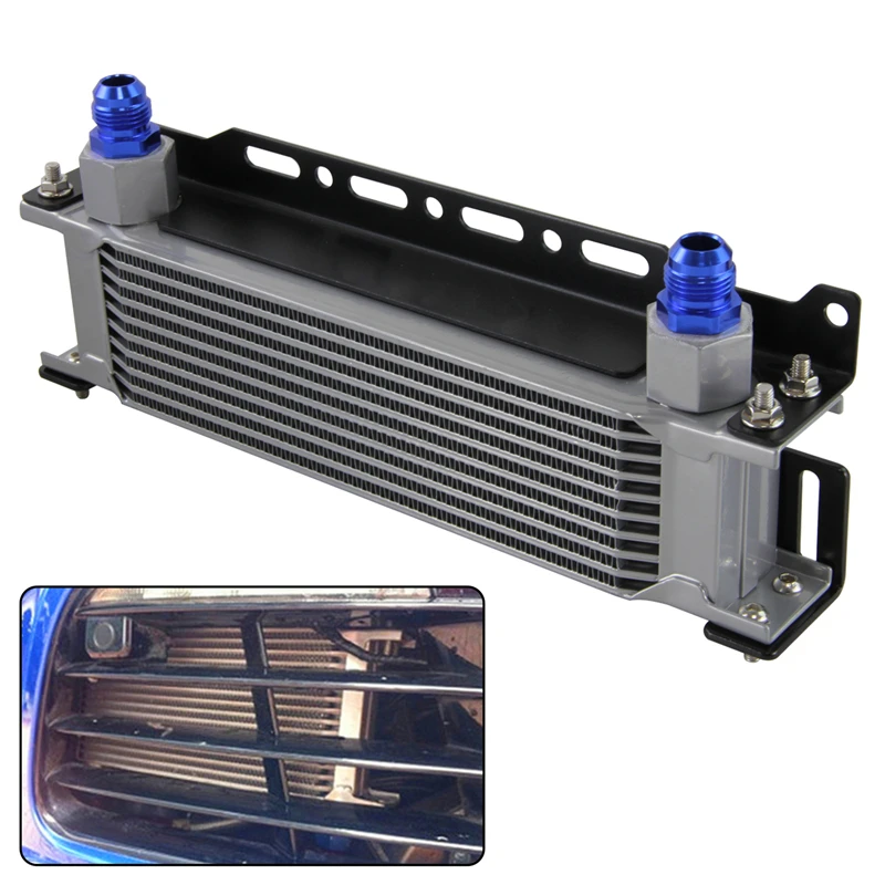 

Universal 10 Row AN10 Female Oil Cooler 7/8-14 Threads +2PCS AN10 Fittings 248MM Engine +Mounting bracket Kit