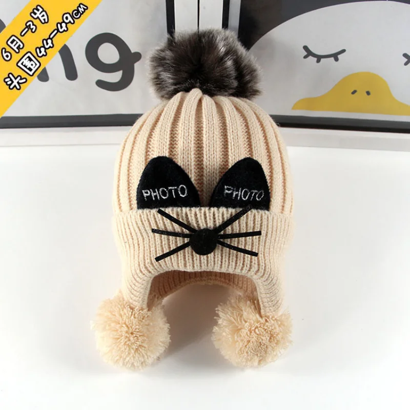 

0-10 years old autumn and winter children's hat men's and women's knitted hat baby ear protection hat plus velvet hat baby