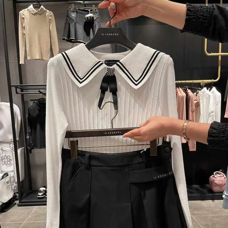 

2023 Golf Clothing Autumn Women's Long Sleeve Sweater All-matching Slim Lapel Bottom Knitwear Top