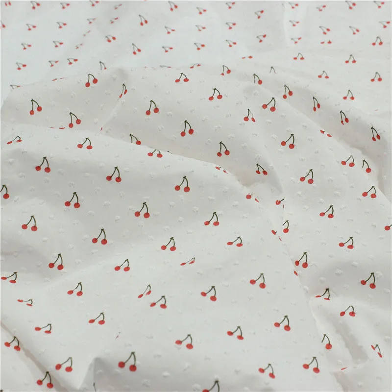 

Soft 100% Pure Cotton Gauze Fabric Cartoon Cherry Printed Cotton Jacquard Fabric By Meters for DIY Quilting Clothing Handicrafts