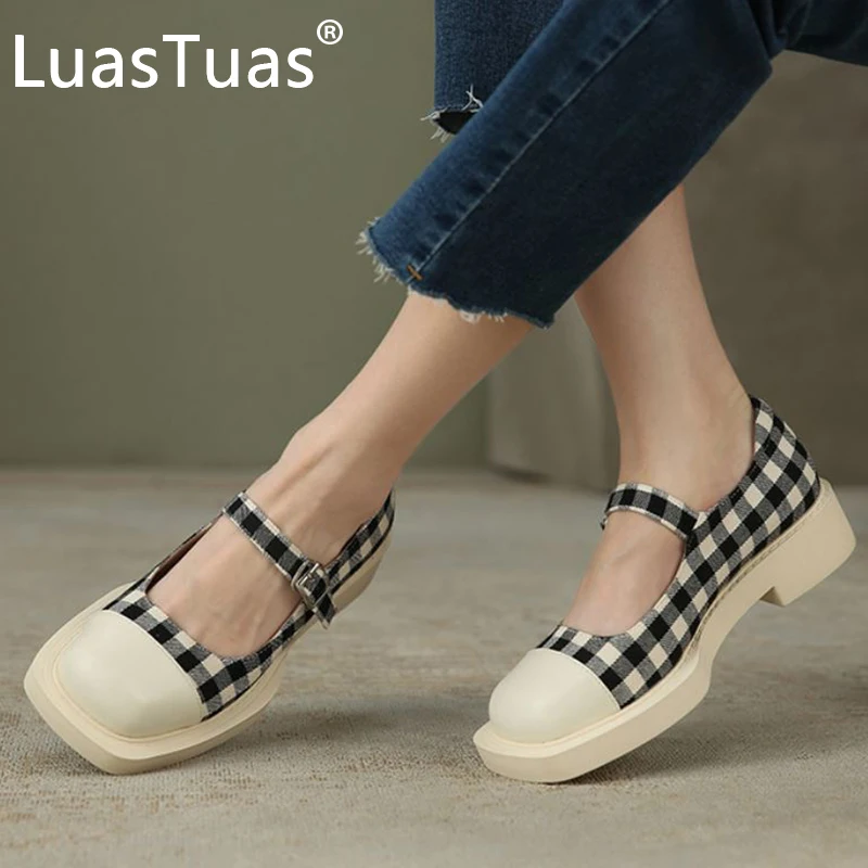 

LuasTuas 2022 Women Flat Shoes Real Leather Mix Color Spring Shoes Ladies Fashion Simple Daily Shoes Footwear Size 34-39