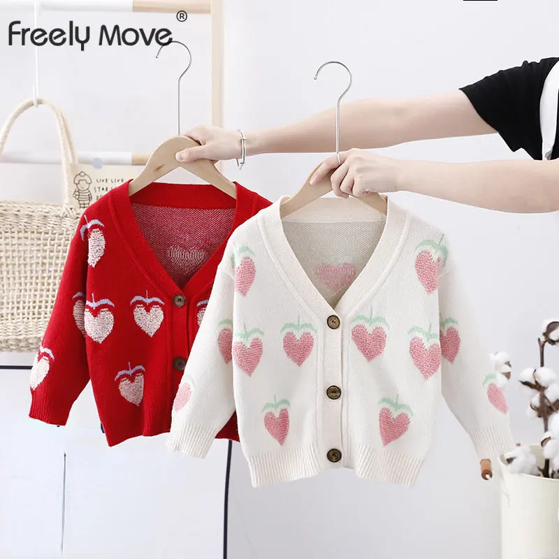 

Freely Move Baby Girls Sweaters Toddler Girls Cardigans Coat Printed Children Cotton Knitwear Autumn Winter Kids Girl Sweater