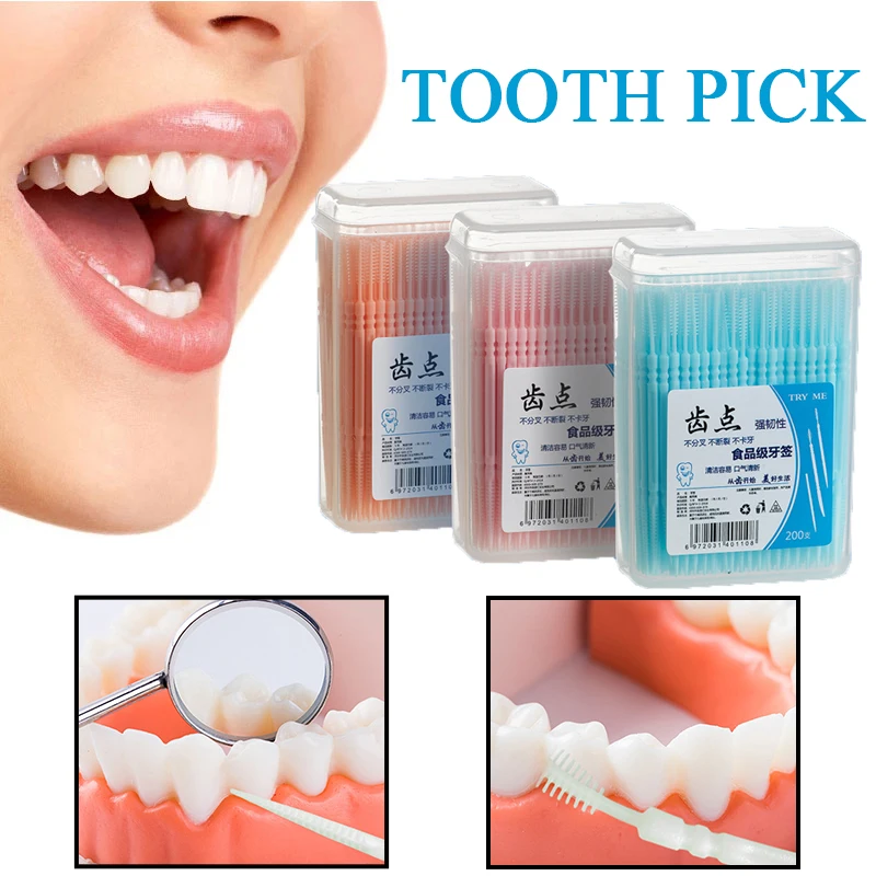 

200Pcs Double-Headed Oral Care Toothpick Floss Interdental Brush Teeth Stick Disposable Dental Flosser Teeth Hygiene Clean Care