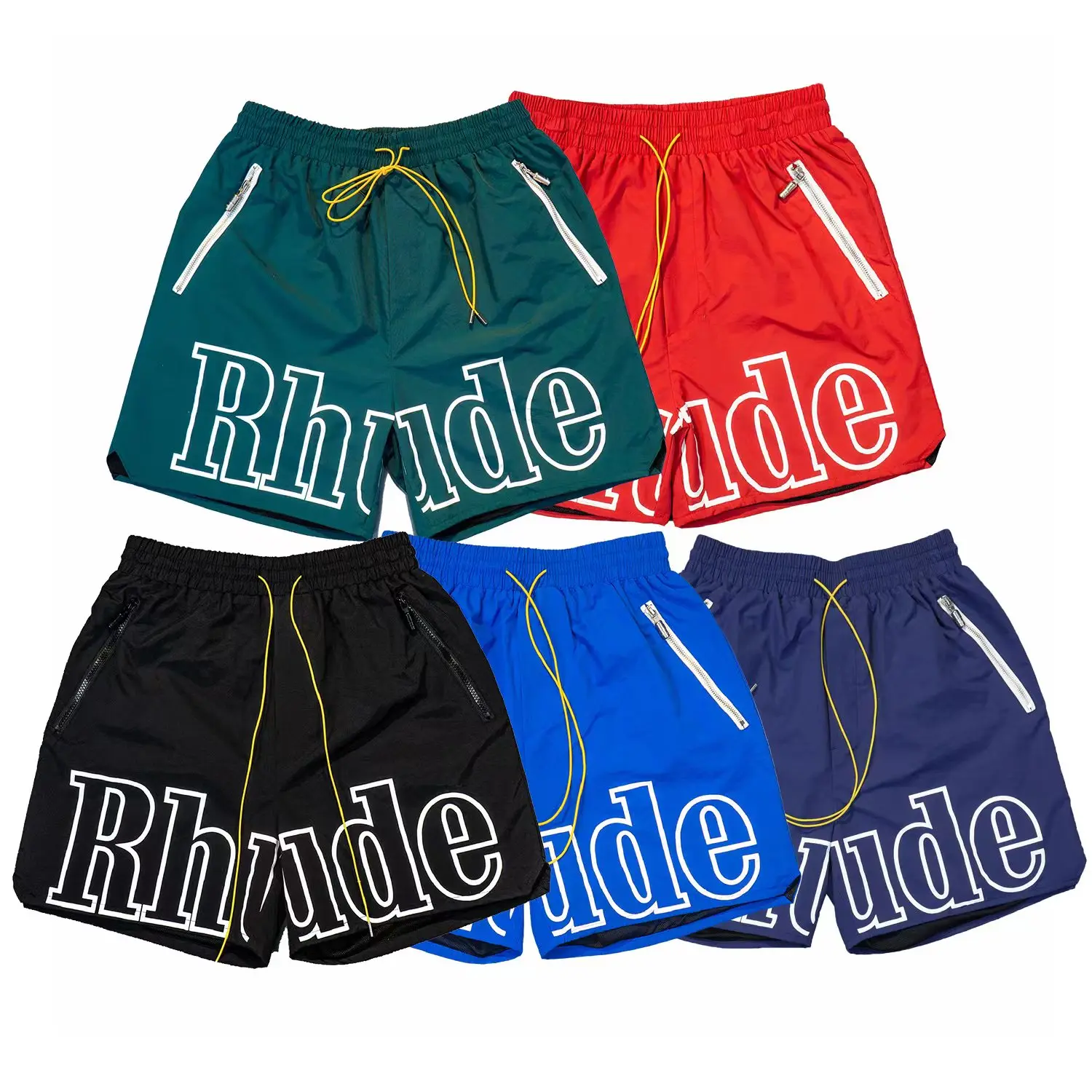 

Summer 1:1 High-Quality RHUDE Letter Printing Drawstring 3m Reflective Hip-Hop Casual Pants Beach Five-point Shorts