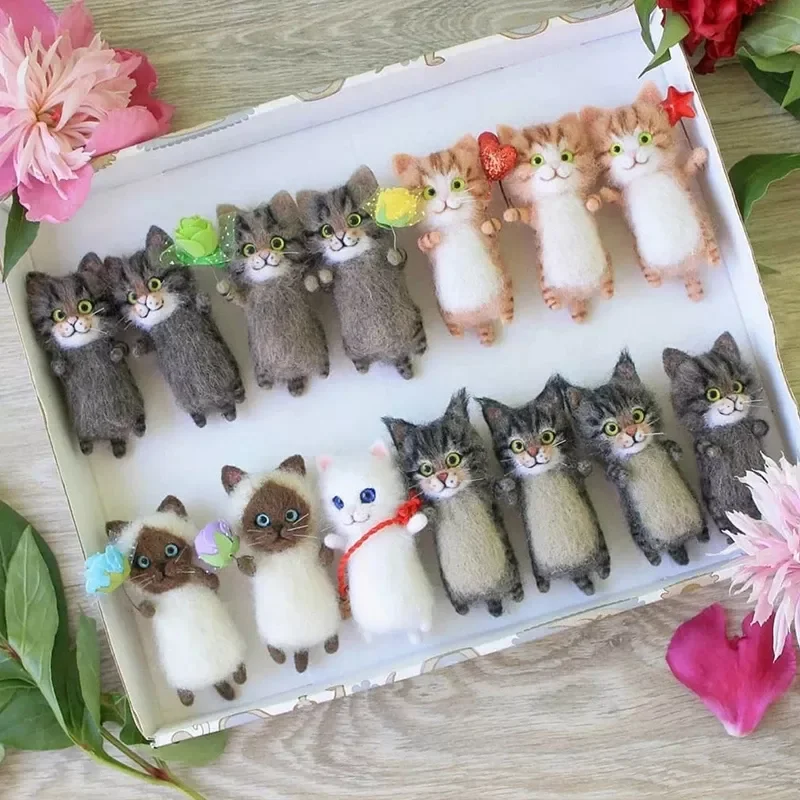 

Unfinished Fashion Siamese Hawksbail Tabby Civet Cat Kitty Wool Doll Women Handmade Needle Felt Kit Package DIY Gift For Kids