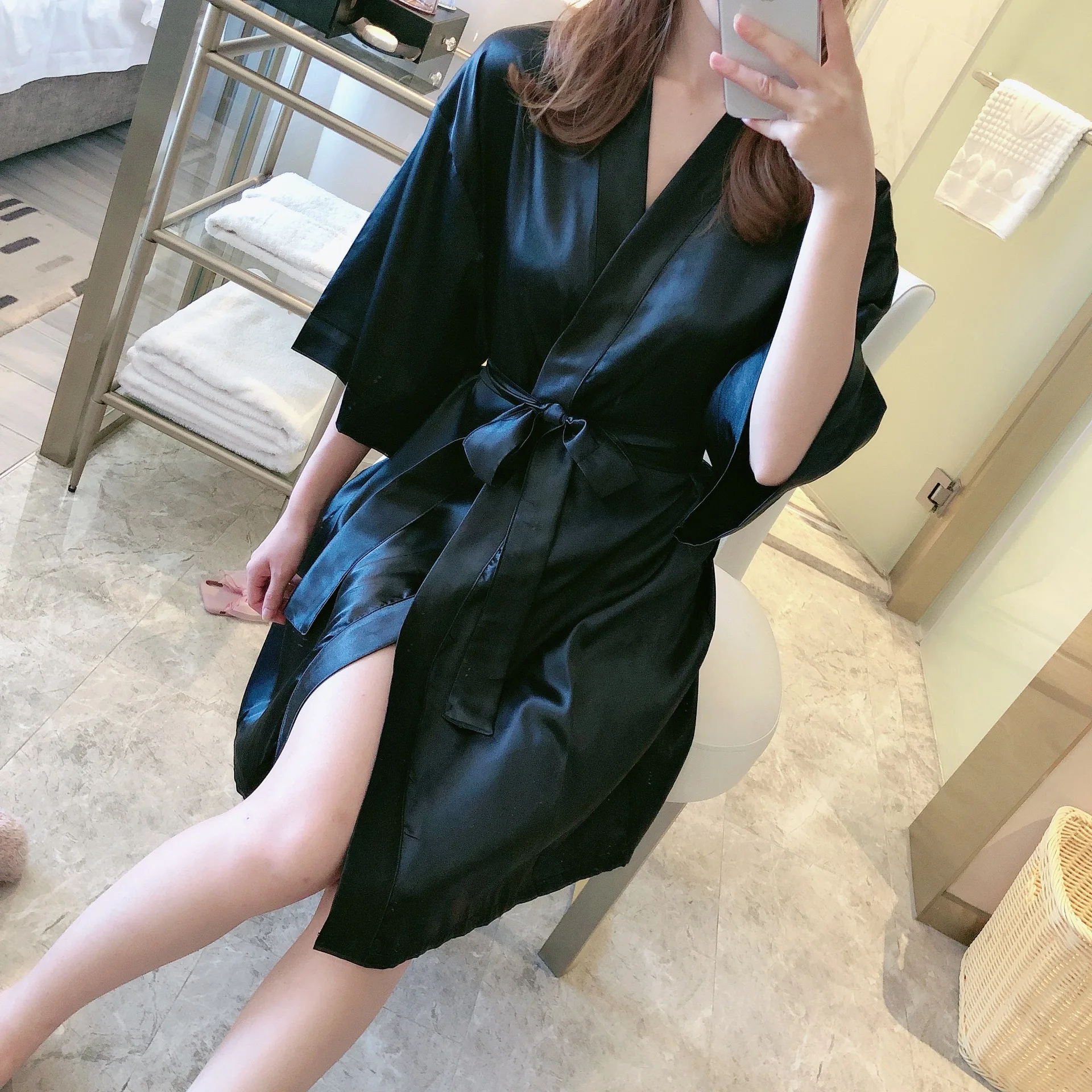 Summer Women's Bathrobe Nightgown Kimono Robes Solid Loungewear Half Sleeve Bridesmaids Gifts Gown for Women Wedding Night Robe