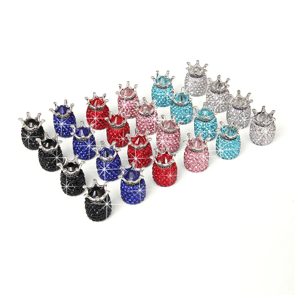 

Wholesale 4Pcs Crown Diamond Crystal Wheel Caps Rhinestone Clay ABS Car Tires Valves Tyre Stem Air Valve Caps Airtight Cover