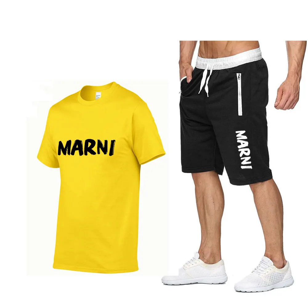 2023 Summer men's sets brand cotton top Short sleeve printed men's T-shirt + sports shorts casual daily jogging Short sleeve tee